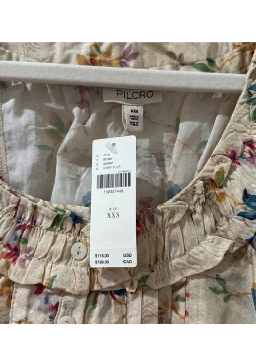 ANTHROPOLOGIE Pilcro Puff Sleeve Pintuck Cream Floral Peasant Top XS NWT